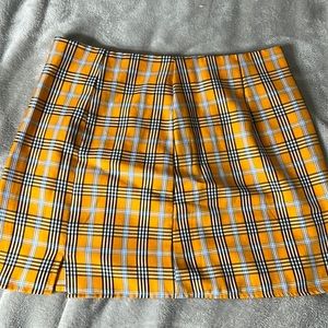 Mustard plaid mini skirt.
